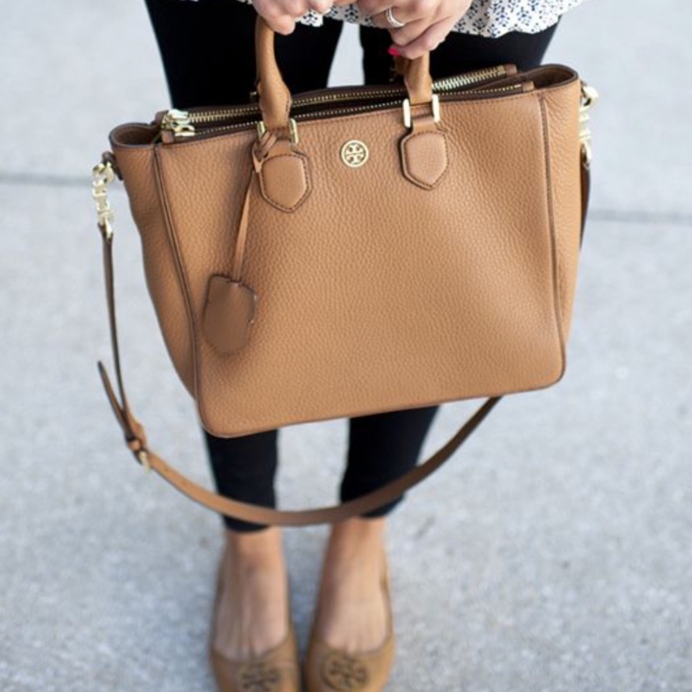 Tory Burch Robinson brown tan handbag leather bag